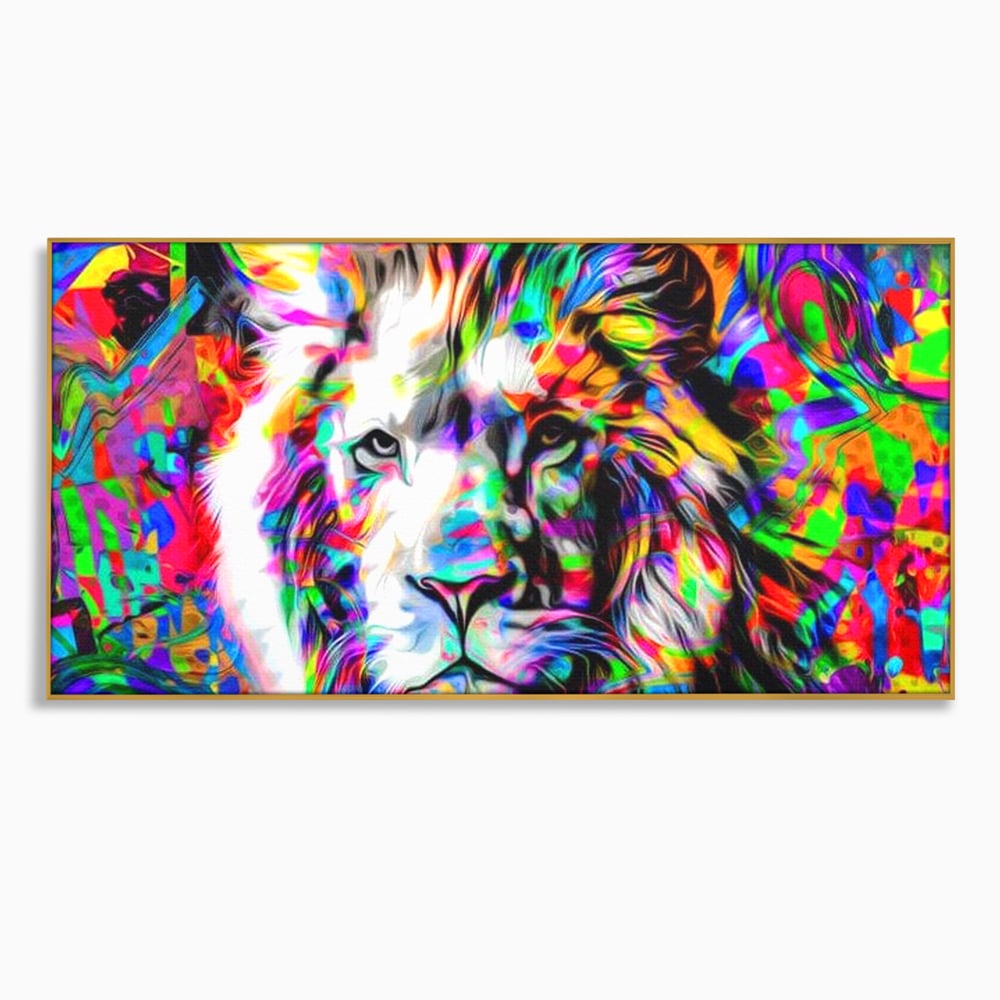 Leinwandbilder Premium, LuxCanva® M1386, Fury of Colours, Pop Art, Graffiti, Urban, Moderne Kunst, Löwe, Tier, König des Dschungels, Multicolor, Neon, Büro, Wohnen, Kinderzimmer