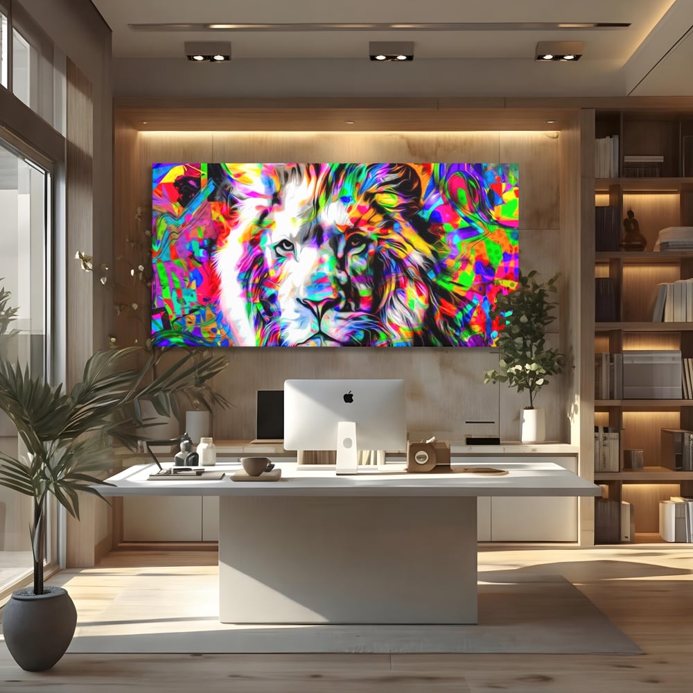 Leinwandbilder Premium, LuxCanva® M1386, Fury of Colours, Pop Art, Graffiti, Urban, Moderne Kunst, Löwe, Tier, König des Dschungels, Multicolor, Neon, Büro, Wohnen, Kinderzimmer