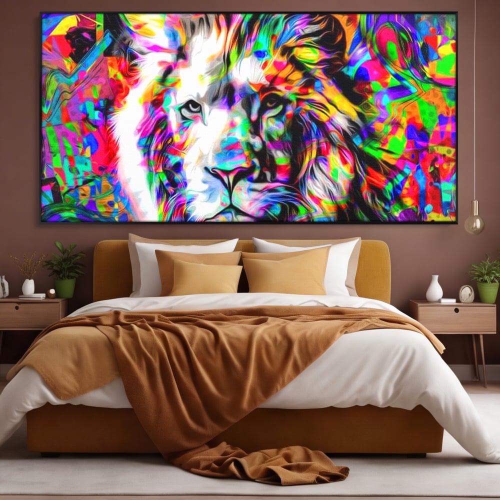 Leinwandbilder Premium, LuxCanva® M1386, Fury of Colours, Pop Art, Graffiti, Urban, Moderne Kunst, Löwe, Tier, König des Dschungels, Multicolor, Neon, Büro, Wohnen, Kinderzimmer