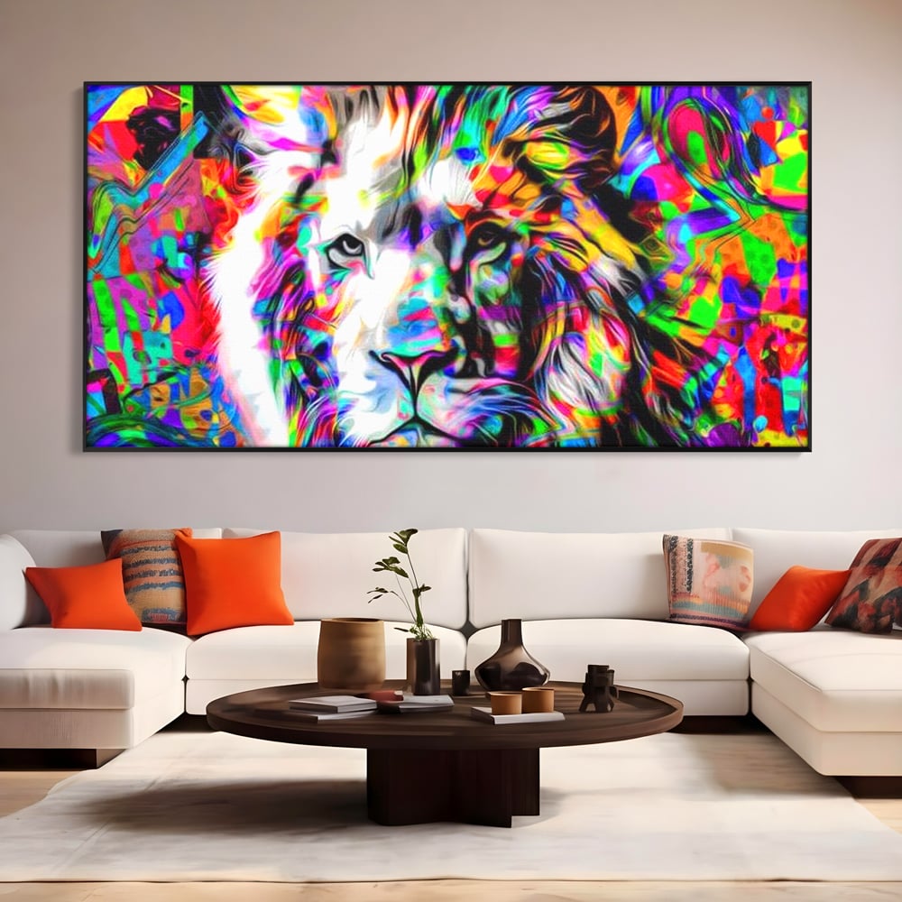 Leinwandbilder Premium, LuxCanva® M1386, Fury of Colours, Pop Art, Graffiti, Urban, Moderne Kunst, Löwe, Tier, König des Dschungels, Multicolor, Neon, Büro, Wohnen, Kinderzimmer