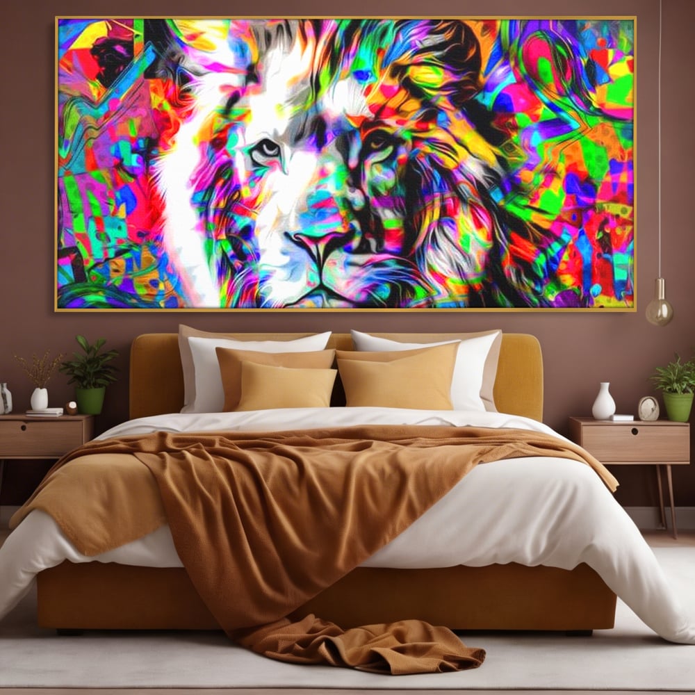 Leinwandbilder Premium, LuxCanva® M1386, Fury of Colours, Pop Art, Graffiti, Urban, Moderne Kunst, Löwe, Tier, König des Dschungels, Multicolor, Neon, Büro, Wohnen, Kinderzimmer