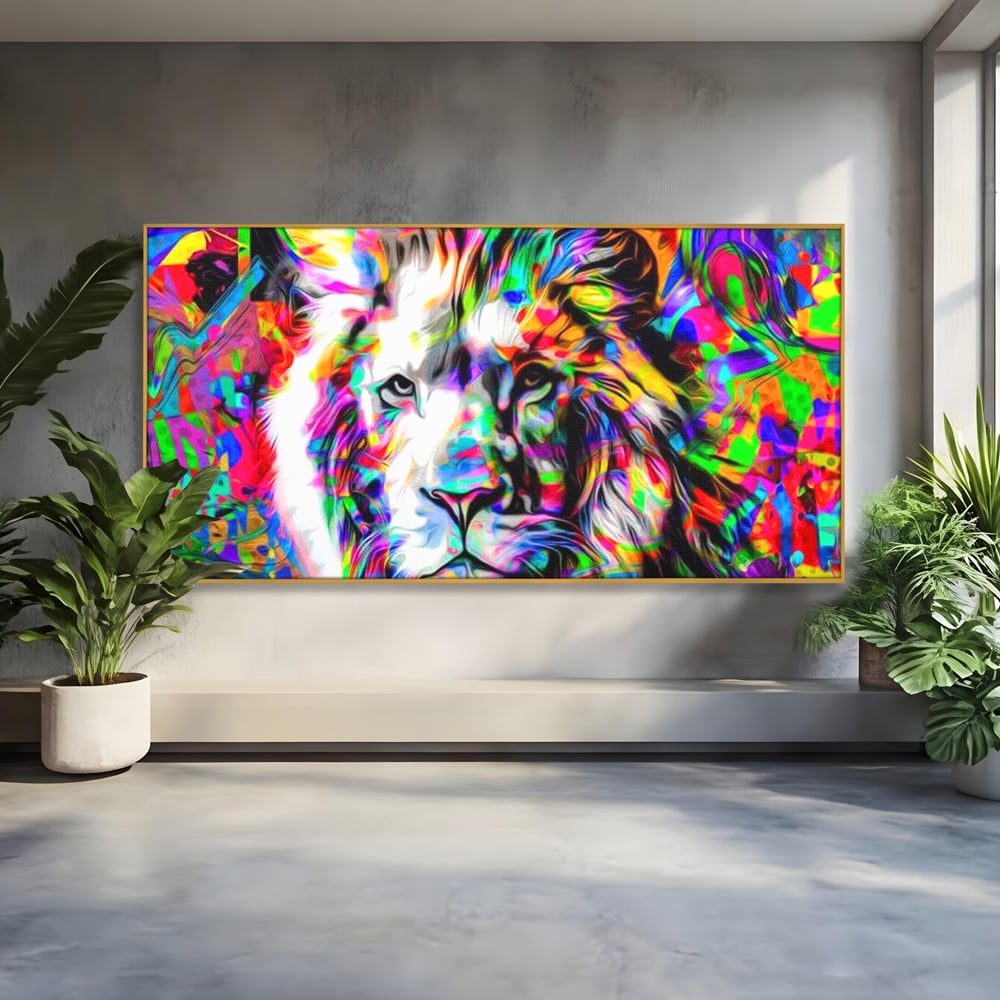 Leinwandbilder Premium, LuxCanva® M1386, Fury of Colours, Pop Art, Graffiti, Urban, Moderne Kunst, Löwe, Tier, König des Dschungels, Multicolor, Neon, Büro, Wohnen, Kinderzimmer