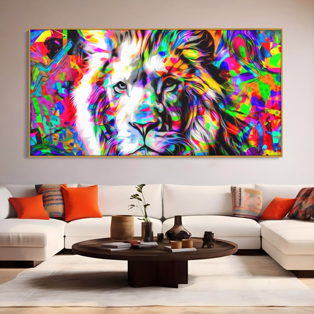 Leinwandbilder Premium, LuxCanva® M1386, Fury of Colours, Pop Art, Graffiti, Urban, Moderne Kunst, Löwe, Tier, König des Dschungels, Multicolor, Neon, Büro, Wohnen, Kinderzimmer
