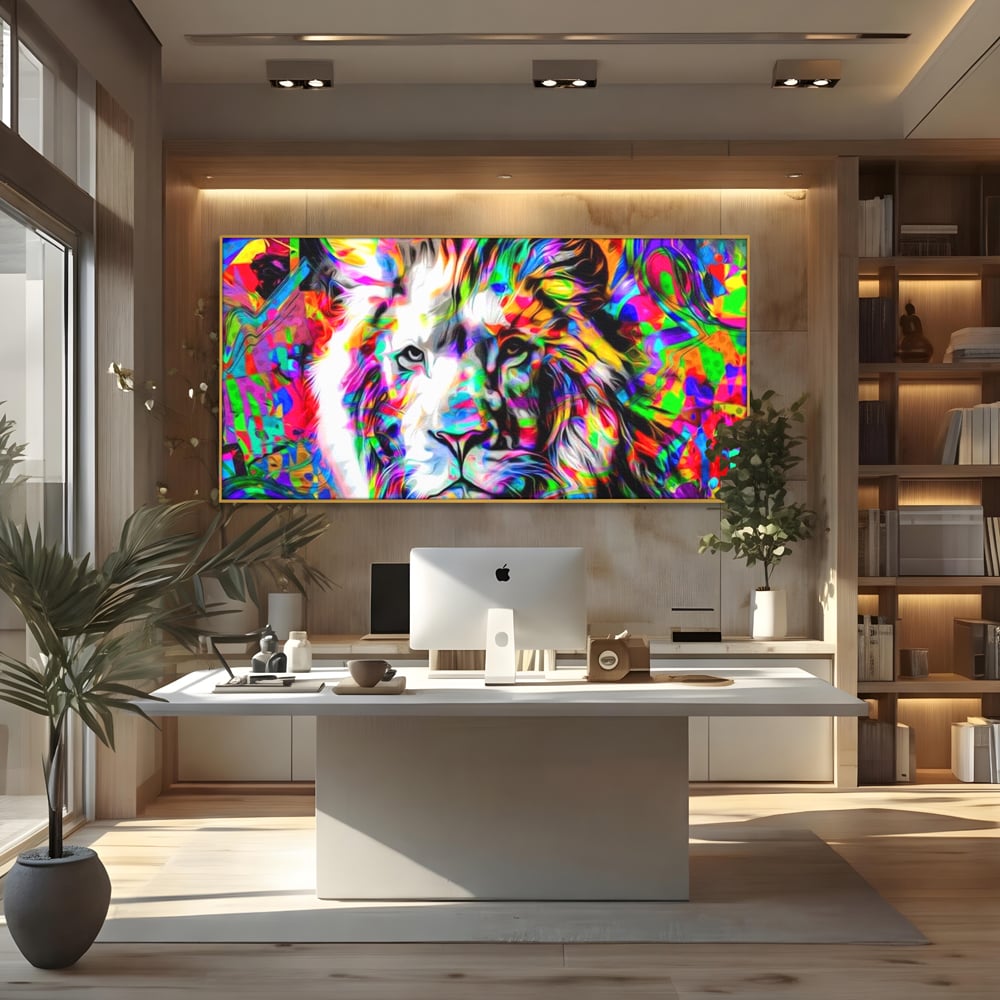 Leinwandbilder Premium, LuxCanva® M1386, Fury of Colours, Pop Art, Graffiti, Urban, Moderne Kunst, Löwe, Tier, König des Dschungels, Multicolor, Neon, Büro, Wohnen, Kinderzimmer
