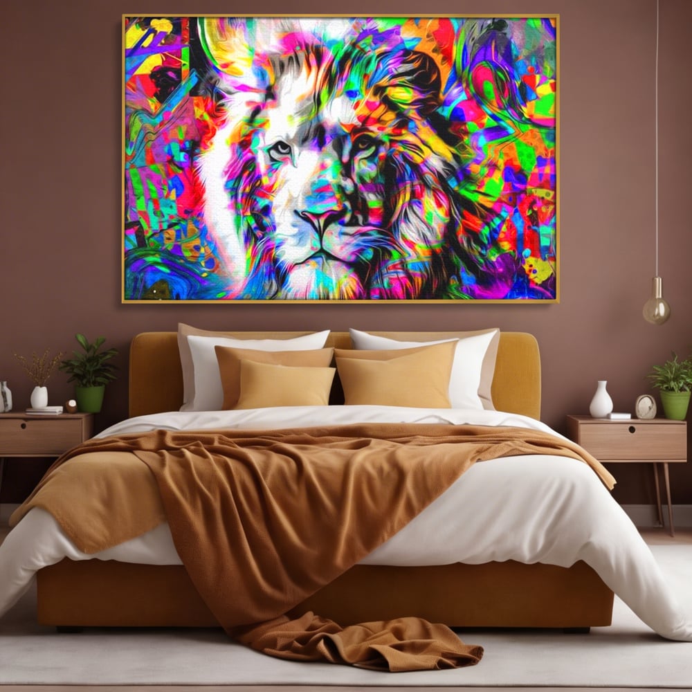 Leinwandbilder Premium, LuxCanva® M1386, Fury of Colours, Pop Art, Graffiti, Urban, Moderne Kunst, Löwe, Tier, König des Dschungels, Multicolor, Neon, Büro, Wohnen, Kinderzimmer