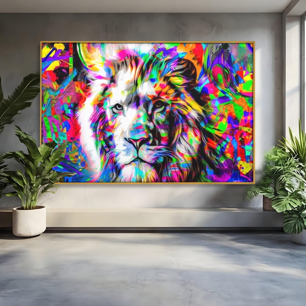 Leinwandbilder Premium, LuxCanva® M1386, Fury of Colours, Pop Art, Graffiti, Urban, Moderne Kunst, Löwe, Tier, König des Dschungels, Multicolor, Neon, Büro, Wohnen, Kinderzimmer