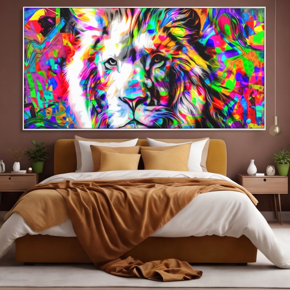 Leinwandbilder Premium, LuxCanva® M1386, Fury of Colours, Pop Art, Graffiti, Urban, Moderne Kunst, Löwe, Tier, König des Dschungels, Multicolor, Neon, Büro, Wohnen, Kinderzimmer