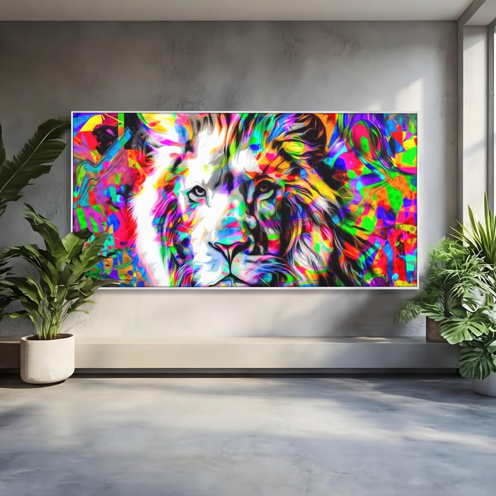 Leinwandbilder Premium, LuxCanva® M1386, Fury of Colours, Pop Art, Graffiti, Urban, Moderne Kunst, Löwe, Tier, König des Dschungels, Multicolor, Neon, Büro, Wohnen, Kinderzimmer
