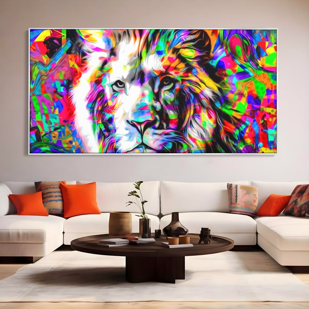 Leinwandbilder Premium, LuxCanva® M1386, Fury of Colours, Pop Art, Graffiti, Urban, Moderne Kunst, Löwe, Tier, König des Dschungels, Multicolor, Neon, Büro, Wohnen, Kinderzimmer