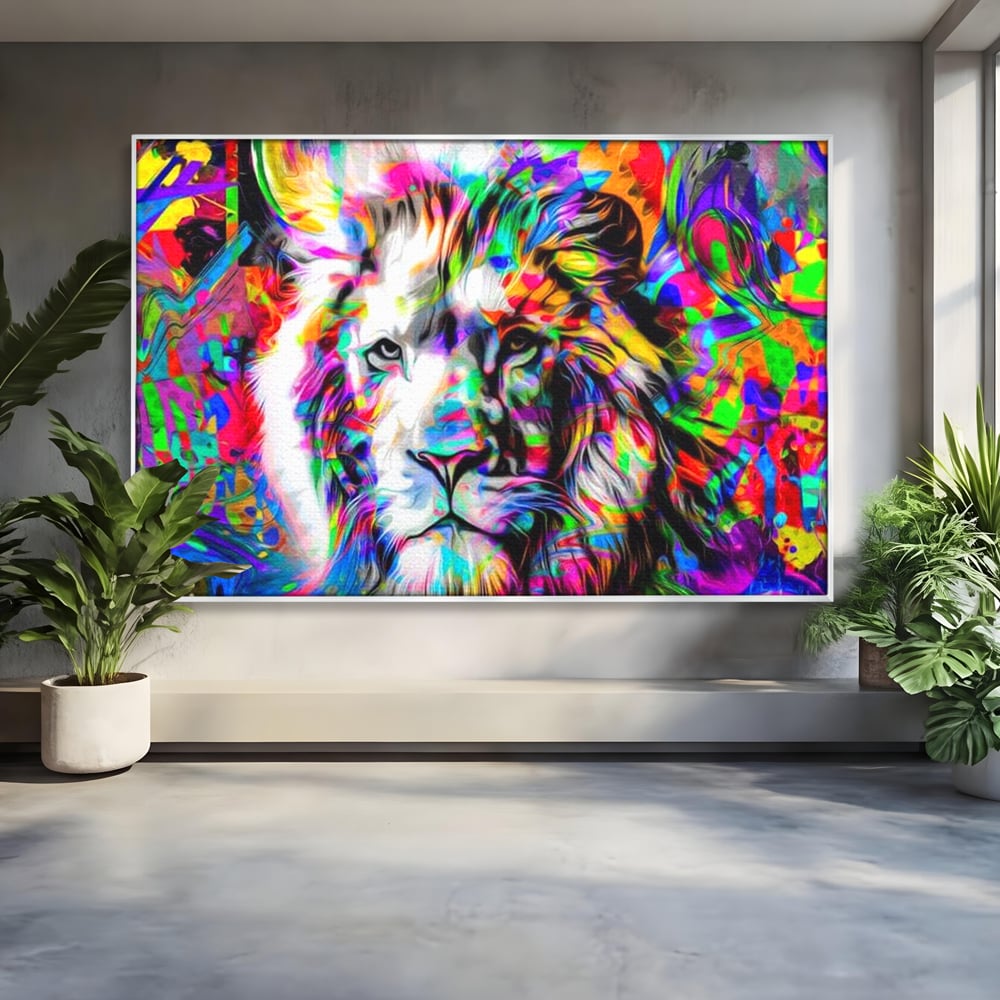 Leinwandbilder Premium, LuxCanva® M1386, Fury of Colours, Pop Art, Graffiti, Urban, Moderne Kunst, Löwe, Tier, König des Dschungels, Multicolor, Neon, Büro, Wohnen, Kinderzimmer