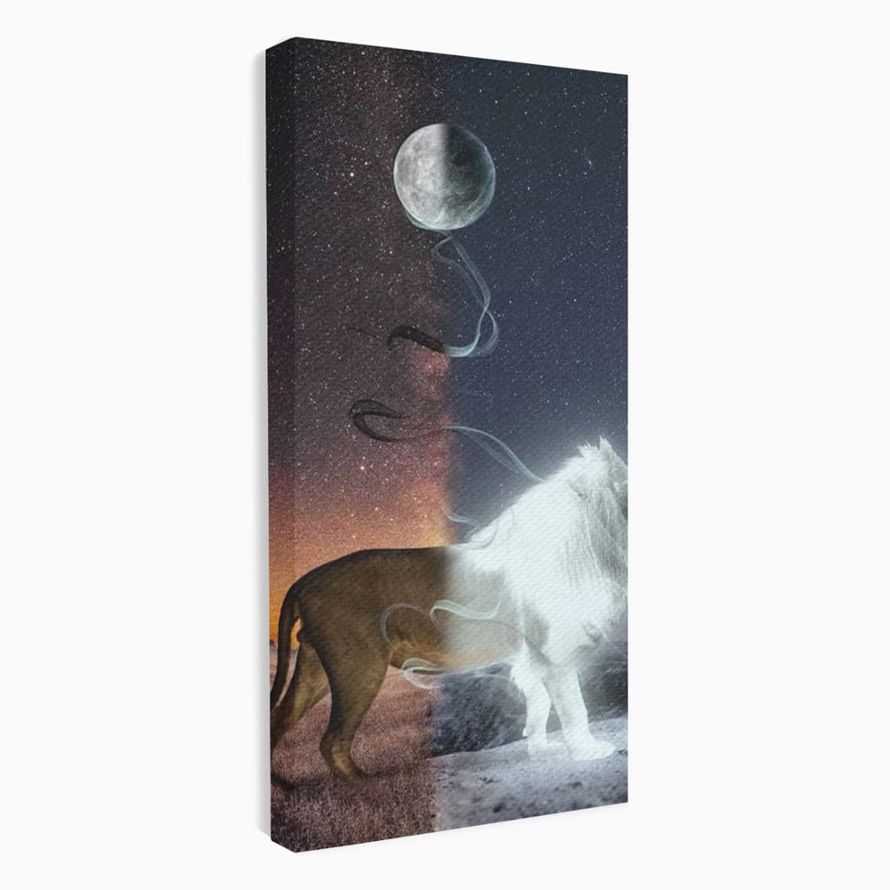 Leinwandbilder Premium, LuxCanva® M1387, Der Ruf des Mondes, Kosmisch, Universum, Sterne, Nacht, Dualität, Licht, Geist, Löwe, Energie, Ätherisch, Büro, Wohnen, Kinderzimmer