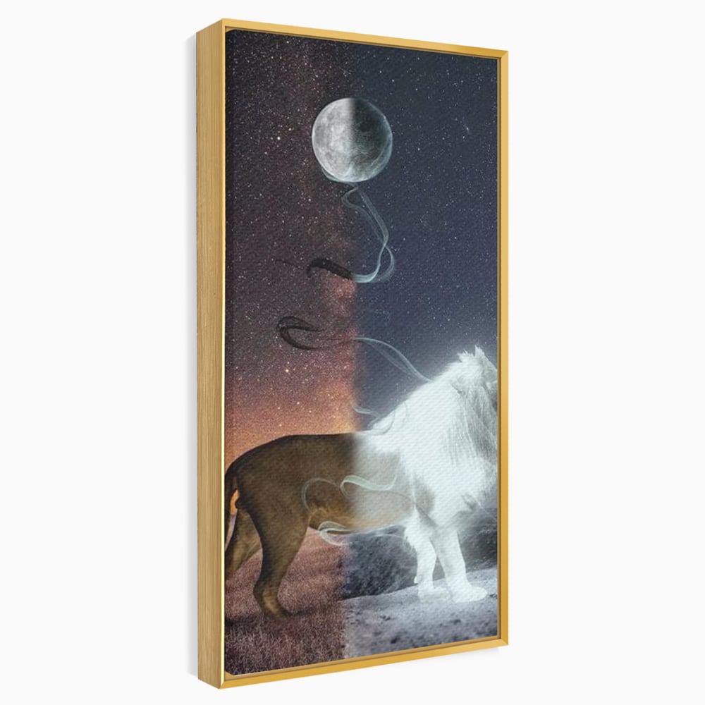 Leinwandbilder Premium, LuxCanva® M1387, Der Ruf des Mondes, Kosmisch, Universum, Sterne, Nacht, Dualität, Licht, Geist, Löwe, Energie, Ätherisch, Büro, Wohnen, Kinderzimmer