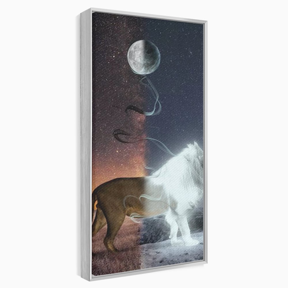 Leinwandbilder Premium, LuxCanva® M1387, Der Ruf des Mondes, Kosmisch, Universum, Sterne, Nacht, Dualität, Licht, Geist, Löwe, Energie, Ätherisch, Büro, Wohnen, Kinderzimmer