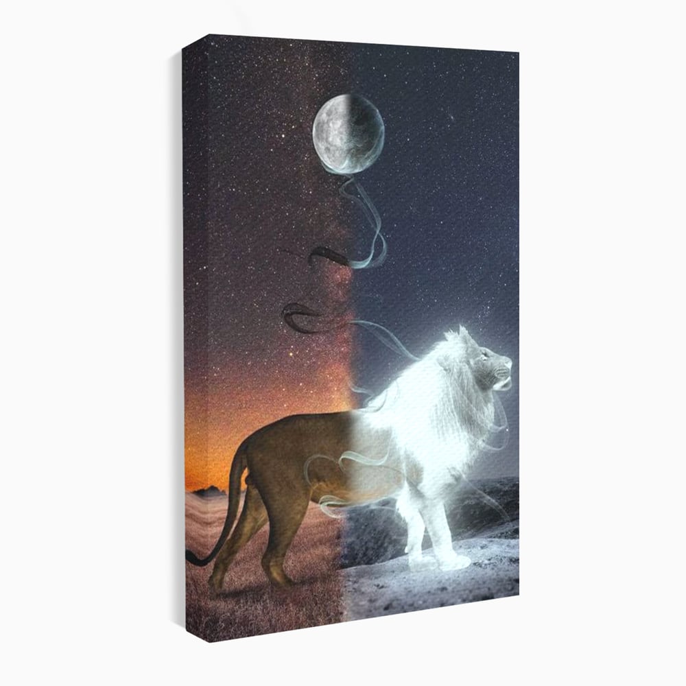 Leinwandbilder Premium, LuxCanva® M1387, Der Ruf des Mondes, Kosmisch, Universum, Sterne, Nacht, Dualität, Licht, Geist, Löwe, Energie, Ätherisch, Büro, Wohnen, Kinderzimmer