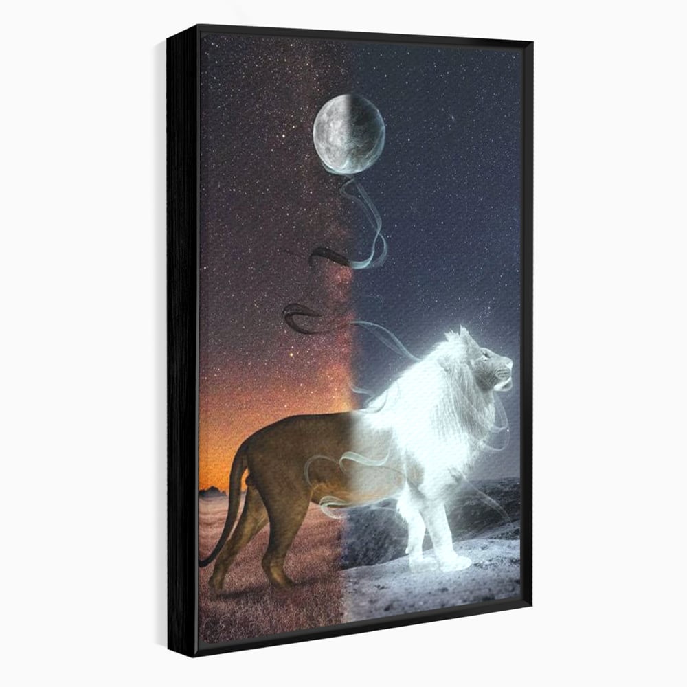 Leinwandbilder Premium, LuxCanva® M1387, Der Ruf des Mondes, Kosmisch, Universum, Sterne, Nacht, Dualität, Licht, Geist, Löwe, Energie, Ätherisch, Büro, Wohnen, Kinderzimmer