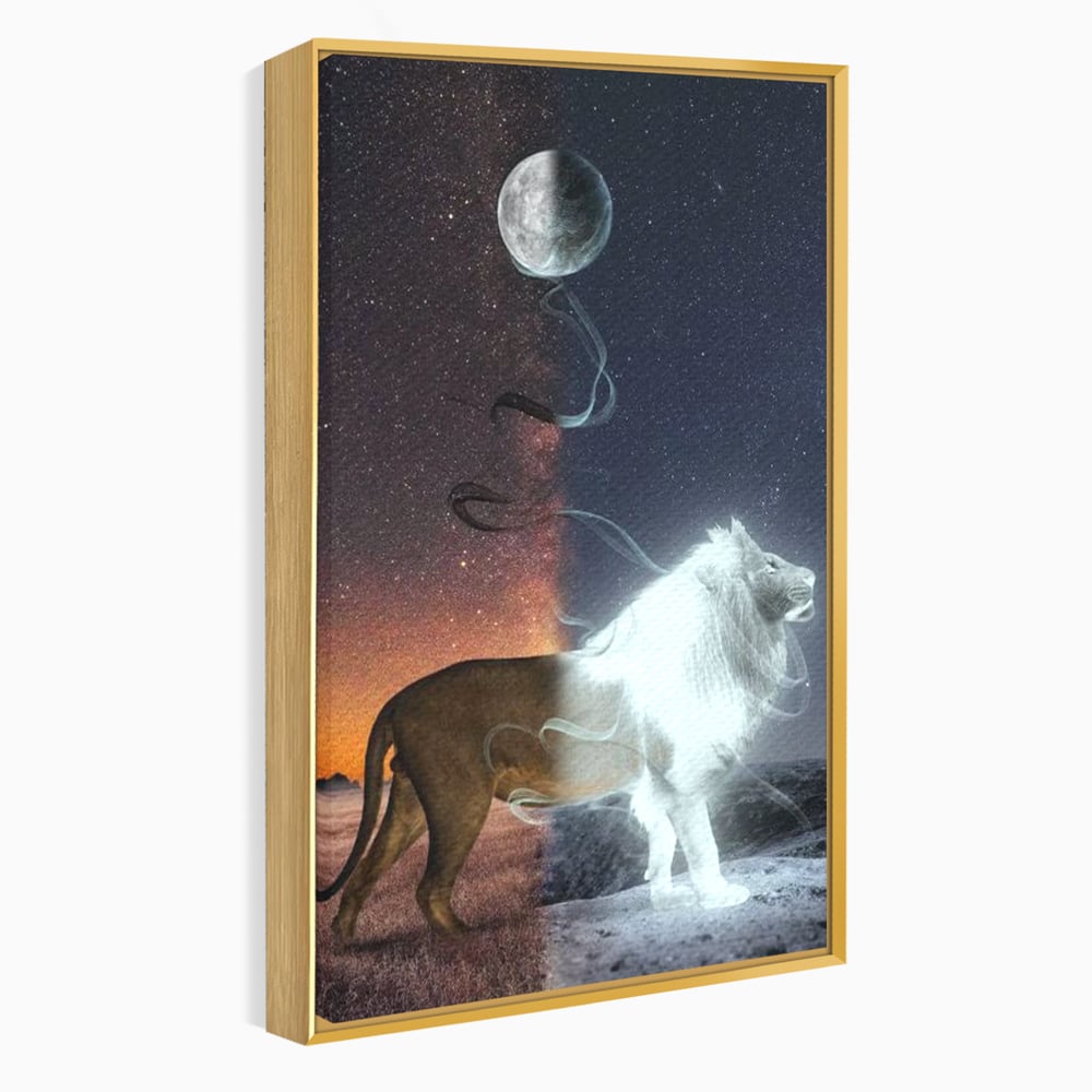 Leinwandbilder Premium, LuxCanva® M1387, Der Ruf des Mondes, Kosmisch, Universum, Sterne, Nacht, Dualität, Licht, Geist, Löwe, Energie, Ätherisch, Büro, Wohnen, Kinderzimmer