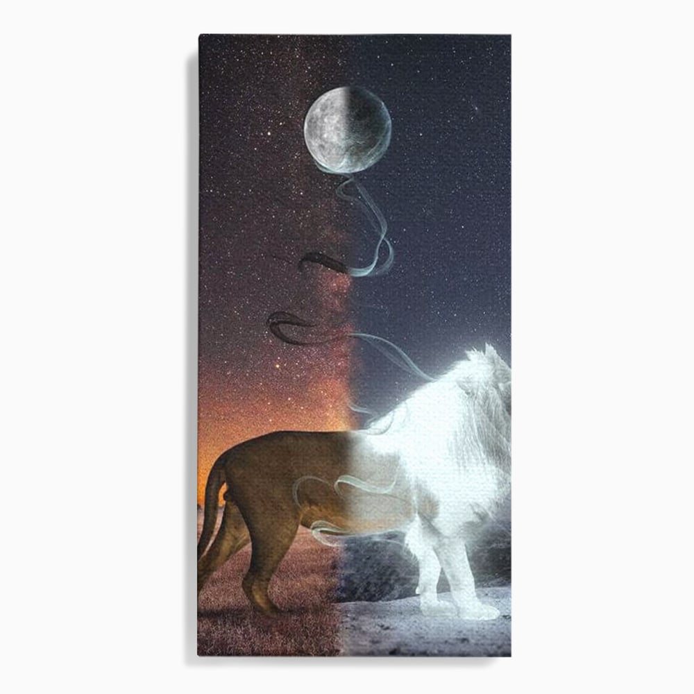 Leinwandbilder Premium, LuxCanva® M1387, Der Ruf des Mondes, Kosmisch, Universum, Sterne, Nacht, Dualität, Licht, Geist, Löwe, Energie, Ätherisch, Büro, Wohnen, Kinderzimmer
