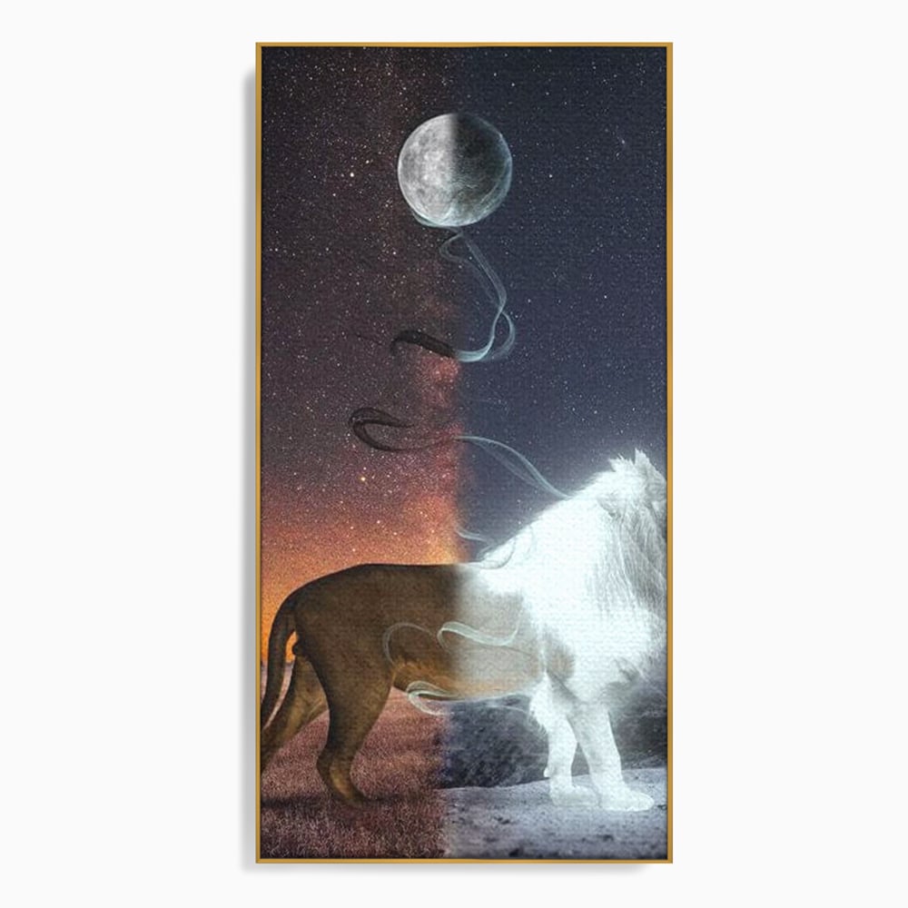 Leinwandbilder Premium, LuxCanva® M1387, Der Ruf des Mondes, Kosmisch, Universum, Sterne, Nacht, Dualität, Licht, Geist, Löwe, Energie, Ätherisch, Büro, Wohnen, Kinderzimmer
