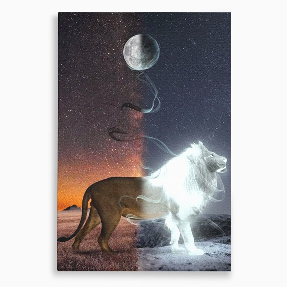 Leinwandbilder Premium, LuxCanva® M1387, Der Ruf des Mondes, Kosmisch, Universum, Sterne, Nacht, Dualität, Licht, Geist, Löwe, Energie, Ätherisch, Büro, Wohnen, Kinderzimmer