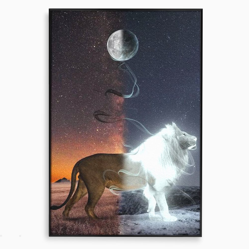 Leinwandbilder Premium, LuxCanva® M1387, Der Ruf des Mondes, Kosmisch, Universum, Sterne, Nacht, Dualität, Licht, Geist, Löwe, Energie, Ätherisch, Büro, Wohnen, Kinderzimmer