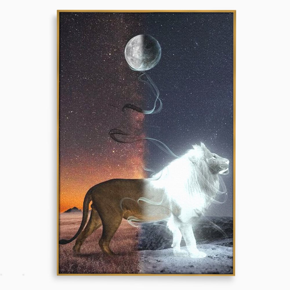 Leinwandbilder Premium, LuxCanva® M1387, Der Ruf des Mondes, Kosmisch, Universum, Sterne, Nacht, Dualität, Licht, Geist, Löwe, Energie, Ätherisch, Büro, Wohnen, Kinderzimmer