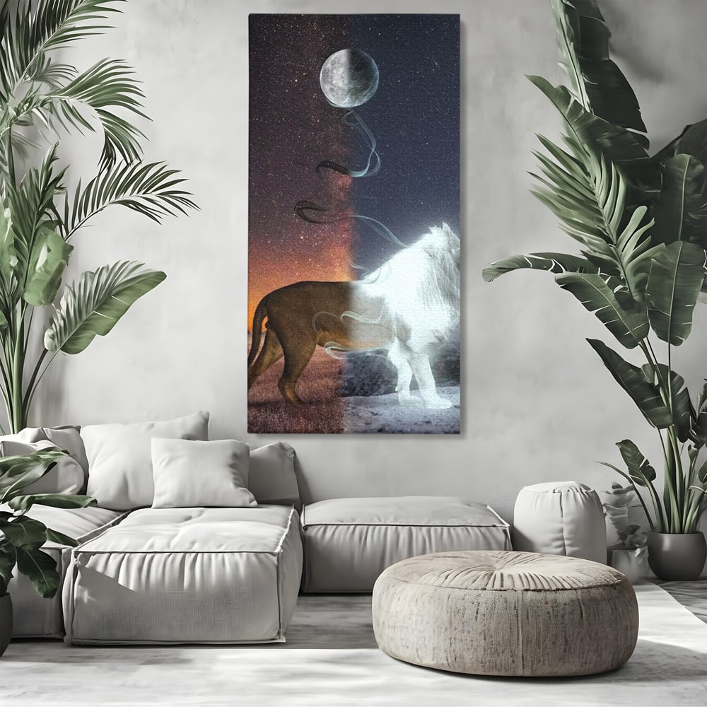 Leinwandbilder Premium, LuxCanva® M1387, Der Ruf des Mondes, Kosmisch, Universum, Sterne, Nacht, Dualität, Licht, Geist, Löwe, Energie, Ätherisch, Büro, Wohnen, Kinderzimmer