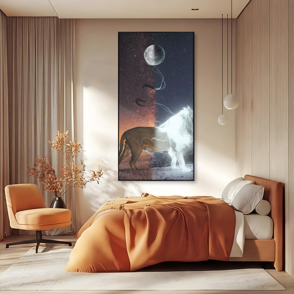 Leinwandbilder Premium, LuxCanva® M1387, Der Ruf des Mondes, Kosmisch, Universum, Sterne, Nacht, Dualität, Licht, Geist, Löwe, Energie, Ätherisch, Büro, Wohnen, Kinderzimmer