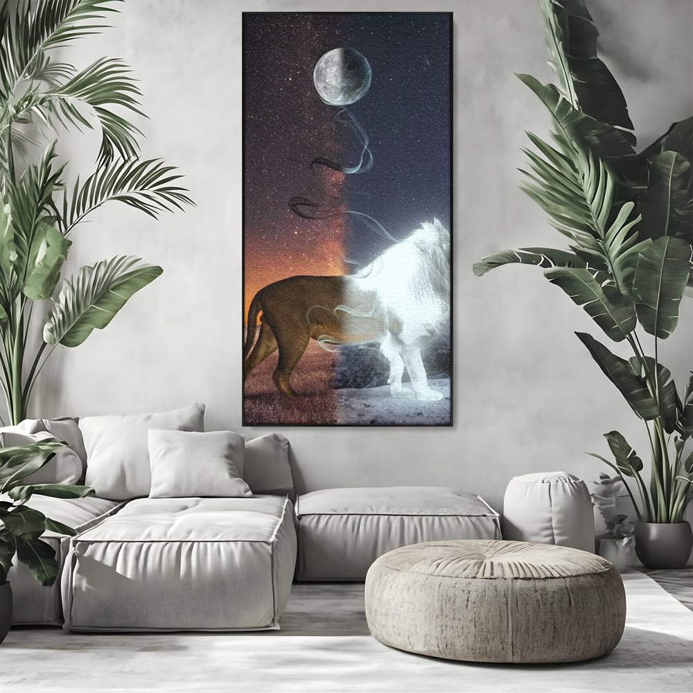 Leinwandbilder Premium, LuxCanva® M1387, Der Ruf des Mondes, Kosmisch, Universum, Sterne, Nacht, Dualität, Licht, Geist, Löwe, Energie, Ätherisch, Büro, Wohnen, Kinderzimmer