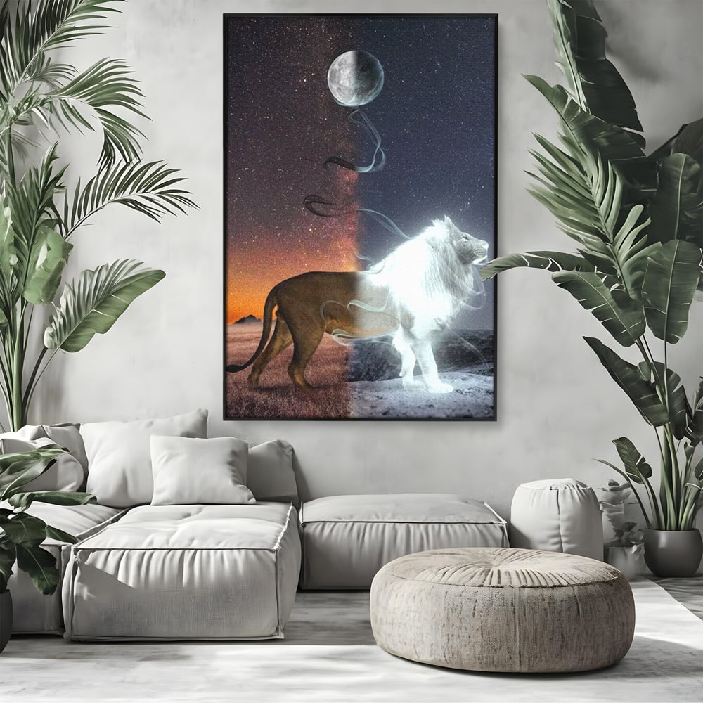 Leinwandbilder Premium, LuxCanva® M1387, Der Ruf des Mondes, Kosmisch, Universum, Sterne, Nacht, Dualität, Licht, Geist, Löwe, Energie, Ätherisch, Büro, Wohnen, Kinderzimmer