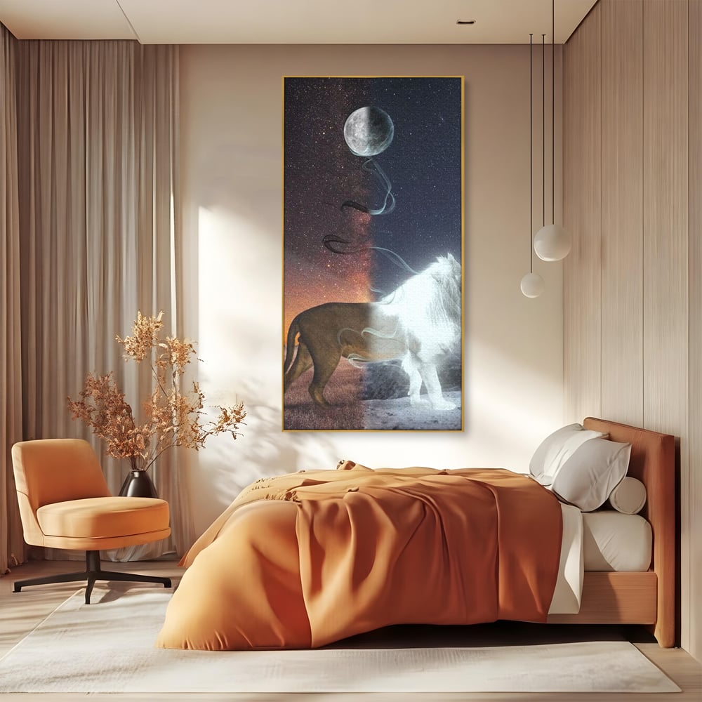 Leinwandbilder Premium, LuxCanva® M1387, Der Ruf des Mondes, Kosmisch, Universum, Sterne, Nacht, Dualität, Licht, Geist, Löwe, Energie, Ätherisch, Büro, Wohnen, Kinderzimmer