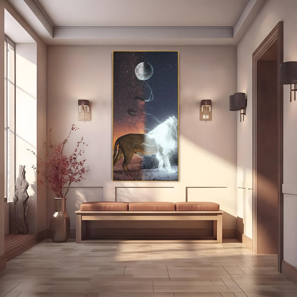 Leinwandbilder Premium, LuxCanva® M1387, Der Ruf des Mondes, Kosmisch, Universum, Sterne, Nacht, Dualität, Licht, Geist, Löwe, Energie, Ätherisch, Büro, Wohnen, Kinderzimmer