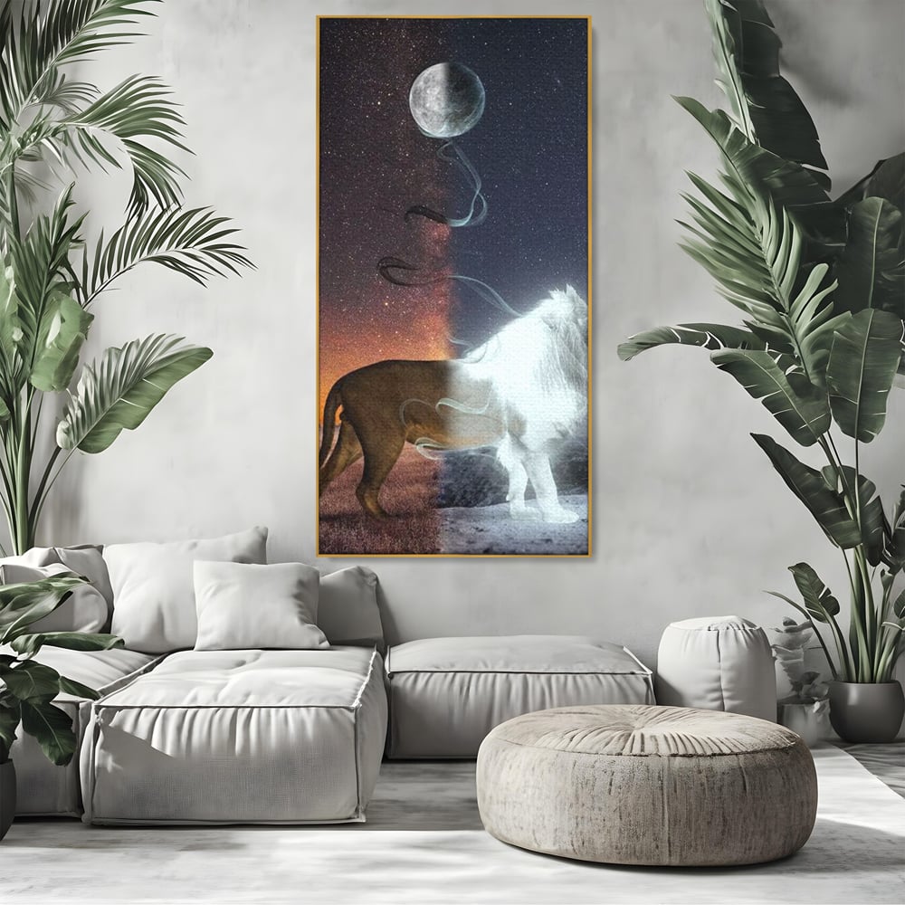 Leinwandbilder Premium, LuxCanva® M1387, Der Ruf des Mondes, Kosmisch, Universum, Sterne, Nacht, Dualität, Licht, Geist, Löwe, Energie, Ätherisch, Büro, Wohnen, Kinderzimmer
