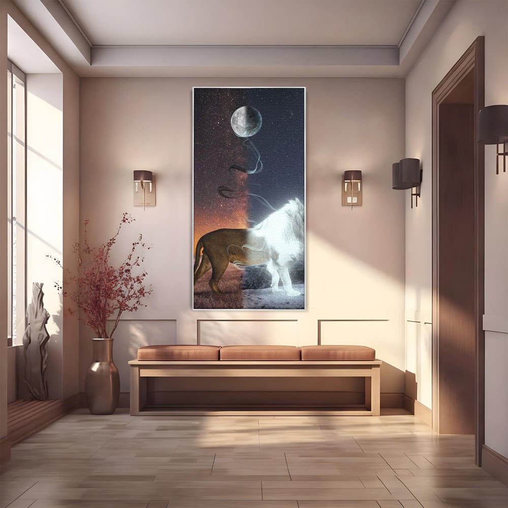 Leinwandbilder Premium, LuxCanva® M1387, Der Ruf des Mondes, Kosmisch, Universum, Sterne, Nacht, Dualität, Licht, Geist, Löwe, Energie, Ätherisch, Büro, Wohnen, Kinderzimmer