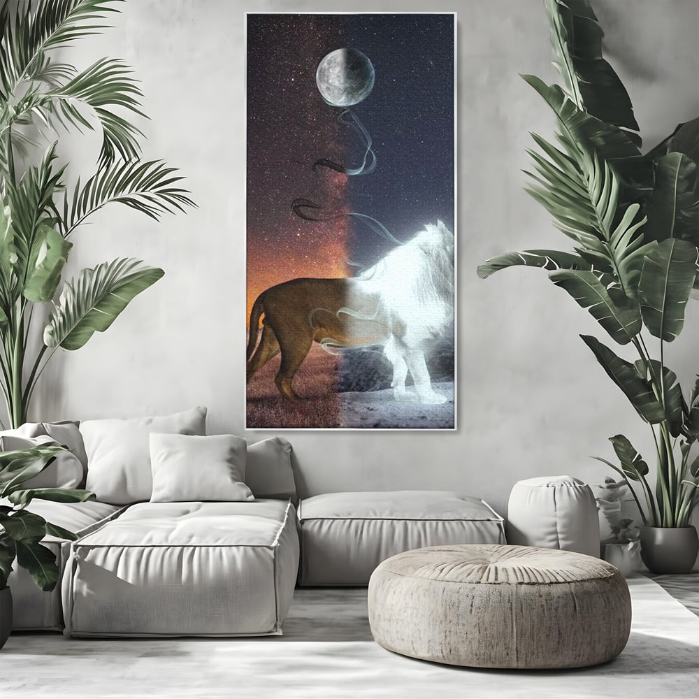 Leinwandbilder Premium, LuxCanva® M1387, Der Ruf des Mondes, Kosmisch, Universum, Sterne, Nacht, Dualität, Licht, Geist, Löwe, Energie, Ätherisch, Büro, Wohnen, Kinderzimmer
