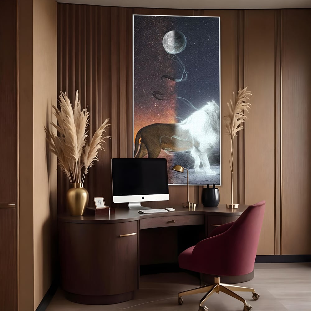 Leinwandbilder Premium, LuxCanva® M1387, Der Ruf des Mondes, Kosmisch, Universum, Sterne, Nacht, Dualität, Licht, Geist, Löwe, Energie, Ätherisch, Büro, Wohnen, Kinderzimmer