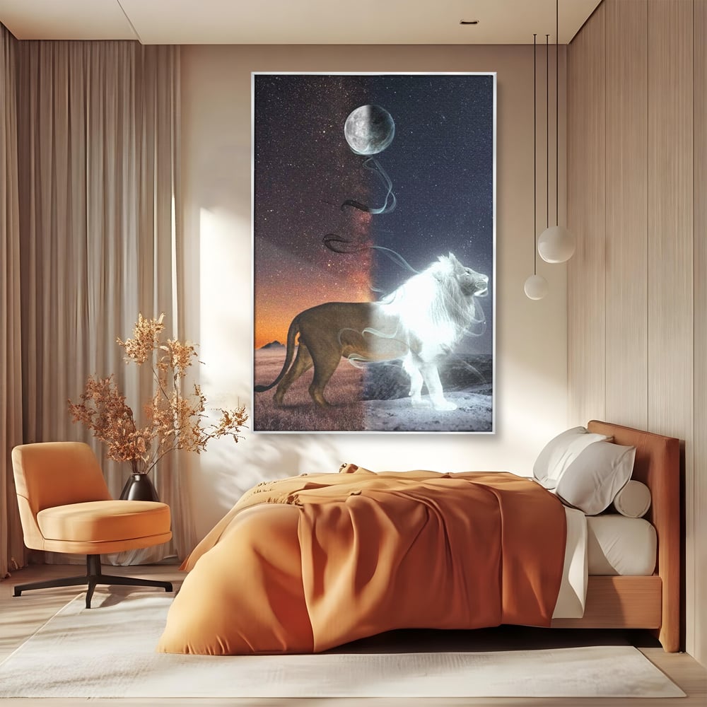 Leinwandbilder Premium, LuxCanva® M1387, Der Ruf des Mondes, Kosmisch, Universum, Sterne, Nacht, Dualität, Licht, Geist, Löwe, Energie, Ätherisch, Büro, Wohnen, Kinderzimmer