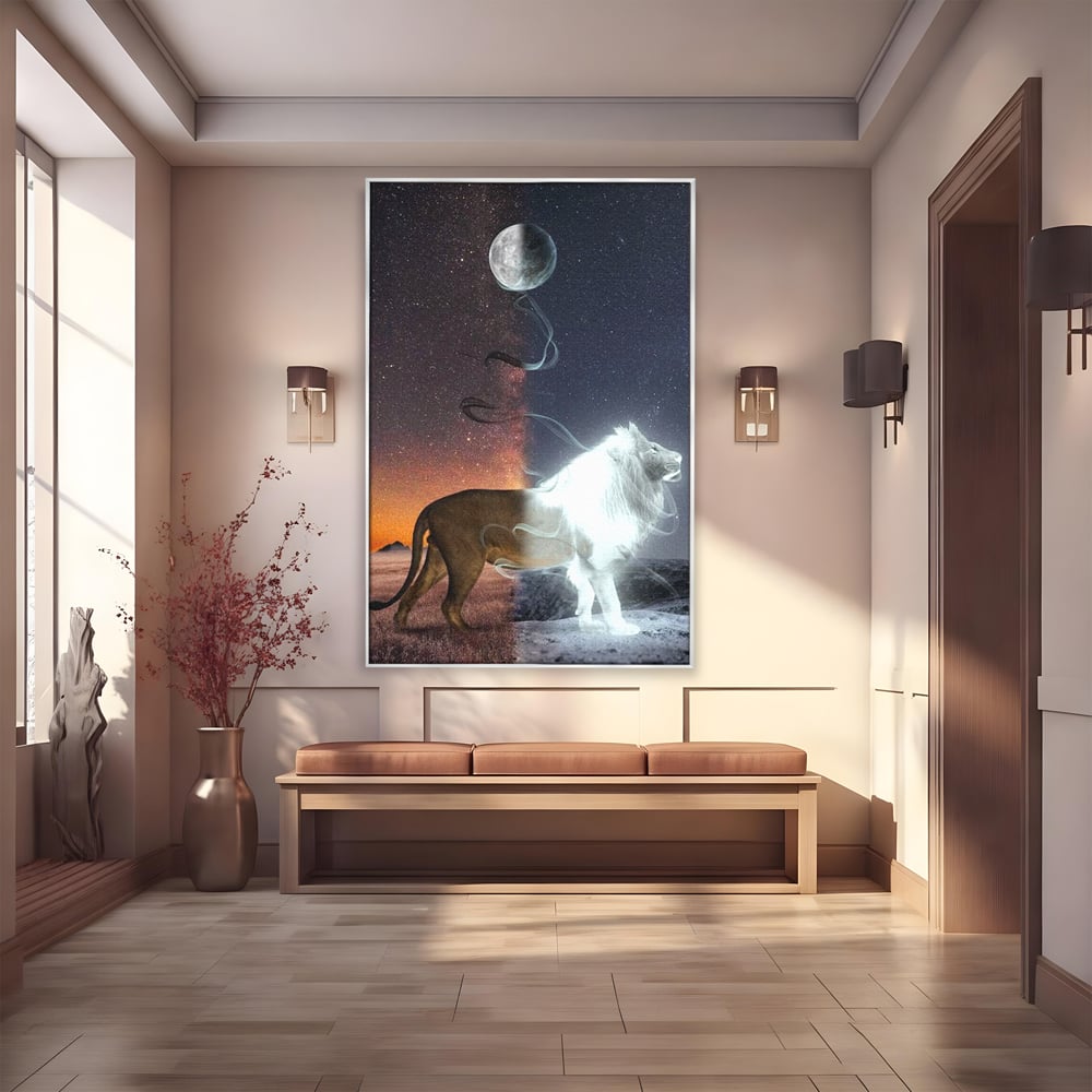 Leinwandbilder Premium, LuxCanva® M1387, Der Ruf des Mondes, Kosmisch, Universum, Sterne, Nacht, Dualität, Licht, Geist, Löwe, Energie, Ätherisch, Büro, Wohnen, Kinderzimmer