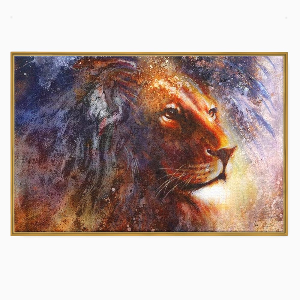 Tablou Canvas Premium, LuxCanva® M1388, Gardianul Universului, Leu, Regele Junglei, Nebuloasa, Stele, Univers, Aura, Expresiv, Infinit, Birou, Living, Camera Copil