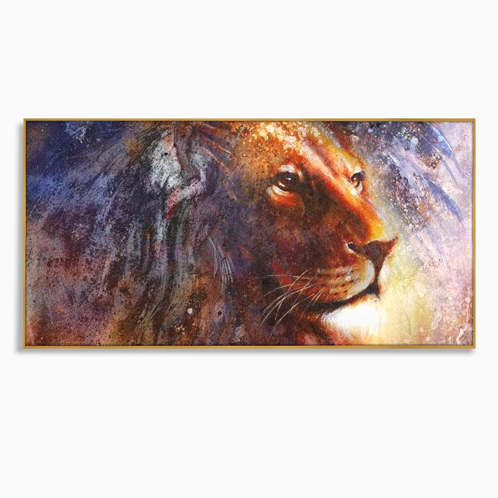 Tablou Canvas Premium, LuxCanva® M1388, Gardianul Universului, Leu, Regele Junglei, Nebuloasa, Stele, Univers, Aura, Expresiv, Infinit, Birou, Living, Camera Copil