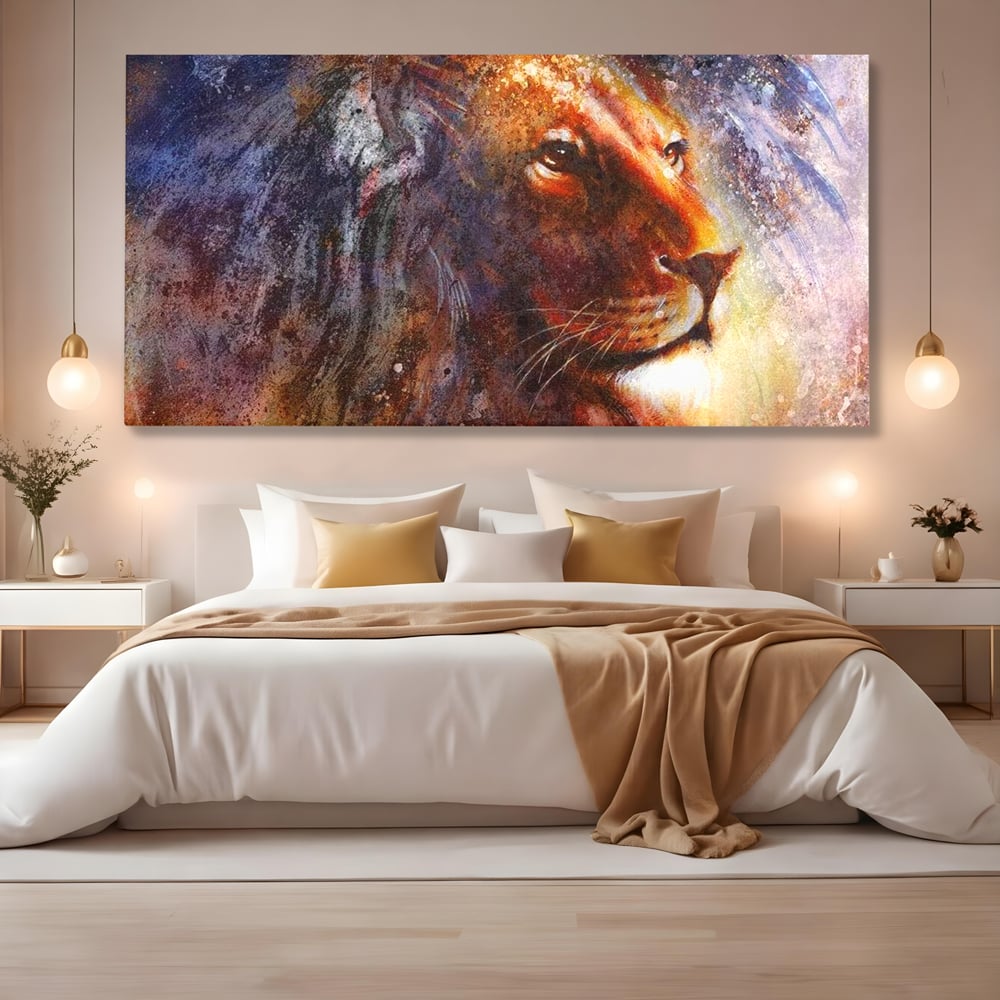 Tablou Canvas Premium, LuxCanva® M1388, Gardianul Universului, Leu, Regele Junglei, Nebuloasa, Stele, Univers, Aura, Expresiv, Infinit, Birou, Living, Camera Copil