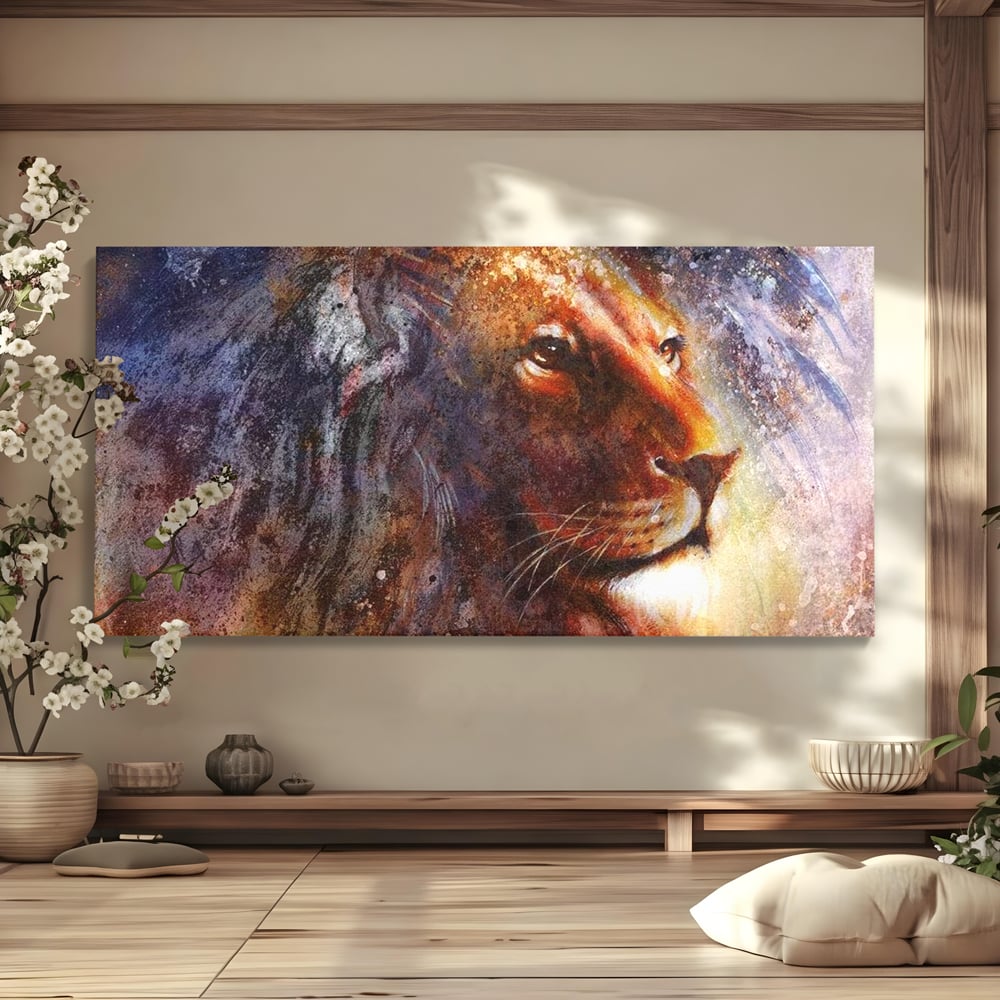 Tablou Canvas Premium, LuxCanva® M1388, Gardianul Universului, Leu, Regele Junglei, Nebuloasa, Stele, Univers, Aura, Expresiv, Infinit, Birou, Living, Camera Copil