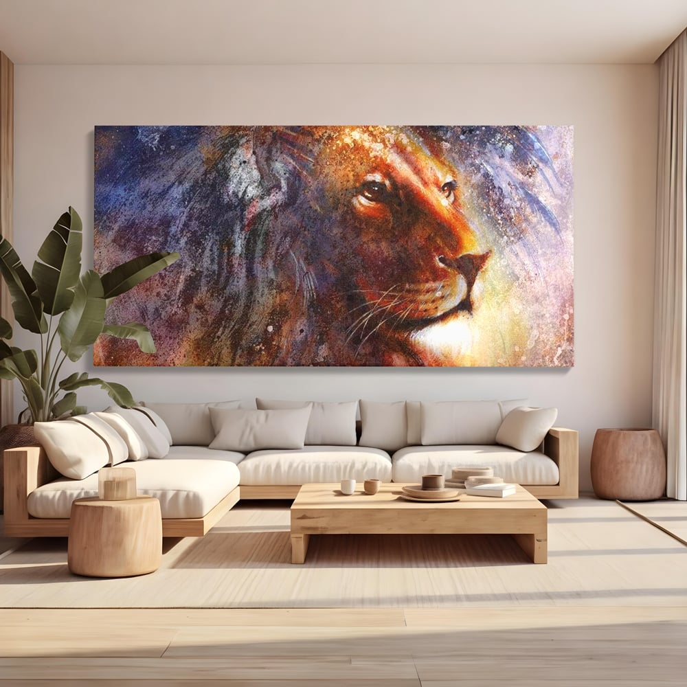 Tablou Canvas Premium, LuxCanva® M1388, Gardianul Universului, Leu, Regele Junglei, Nebuloasa, Stele, Univers, Aura, Expresiv, Infinit, Birou, Living, Camera Copil