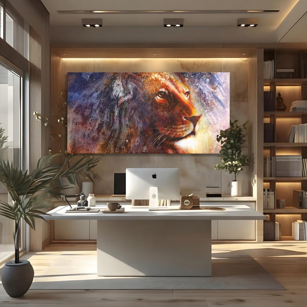 Tablou Canvas Premium, LuxCanva® M1388, Gardianul Universului, Leu, Regele Junglei, Nebuloasa, Stele, Univers, Aura, Expresiv, Infinit, Birou, Living, Camera Copil