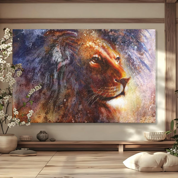 Tablou Canvas Premium, LuxCanva® M1388, Gardianul Universului, Leu, Regele Junglei, Nebuloasa, Stele, Univers, Aura, Expresiv, Infinit, Birou, Living, Camera Copil