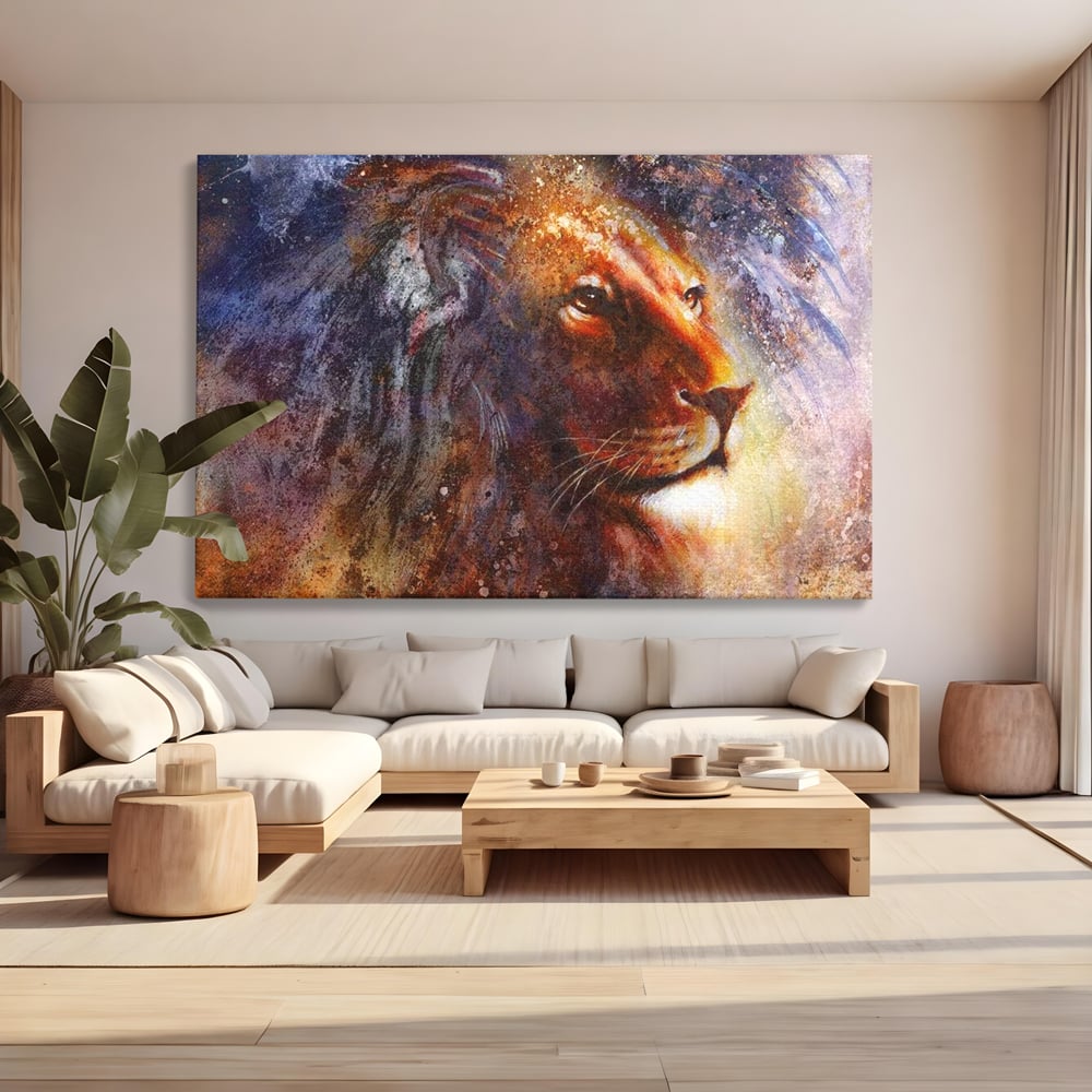 Tablou Canvas Premium, LuxCanva® M1388, Gardianul Universului, Leu, Regele Junglei, Nebuloasa, Stele, Univers, Aura, Expresiv, Infinit, Birou, Living, Camera Copil