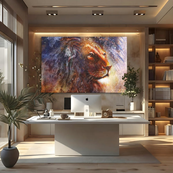 Tablou Canvas Premium, LuxCanva® M1388, Gardianul Universului, Leu, Regele Junglei, Nebuloasa, Stele, Univers, Aura, Expresiv, Infinit, Birou, Living, Camera Copil