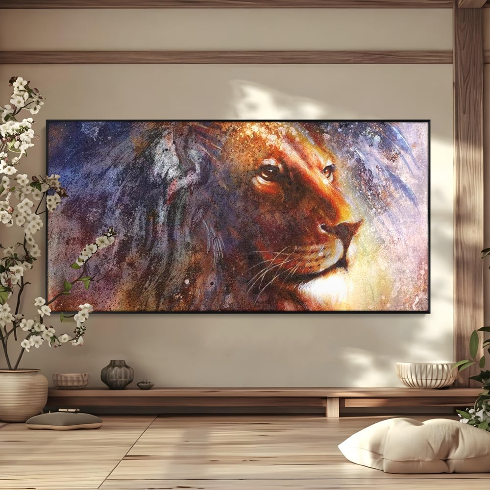 Tablou Canvas Premium, LuxCanva® M1388, Gardianul Universului, Leu, Regele Junglei, Nebuloasa, Stele, Univers, Aura, Expresiv, Infinit, Birou, Living, Camera Copil