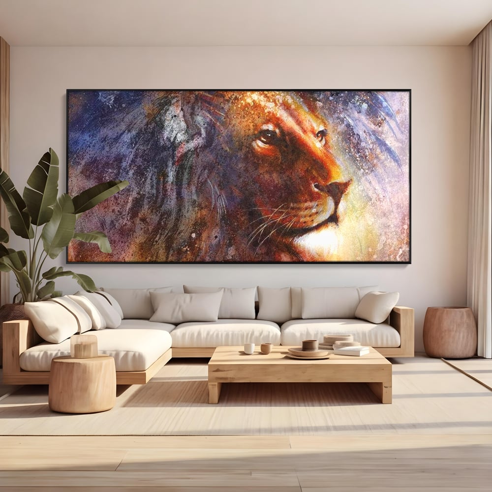 Tablou Canvas Premium, LuxCanva® M1388, Gardianul Universului, Leu, Regele Junglei, Nebuloasa, Stele, Univers, Aura, Expresiv, Infinit, Birou, Living, Camera Copil