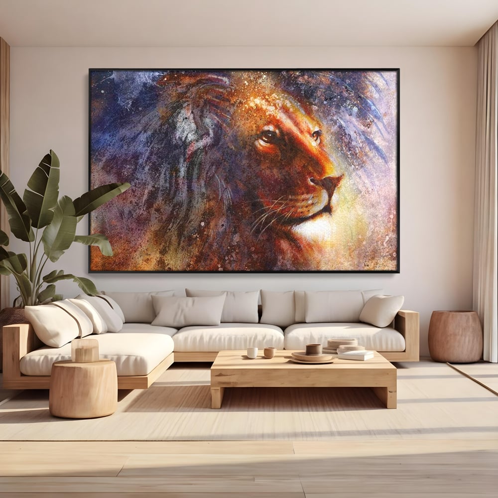 Tablou Canvas Premium, LuxCanva® M1388, Gardianul Universului, Leu, Regele Junglei, Nebuloasa, Stele, Univers, Aura, Expresiv, Infinit, Birou, Living, Camera Copil