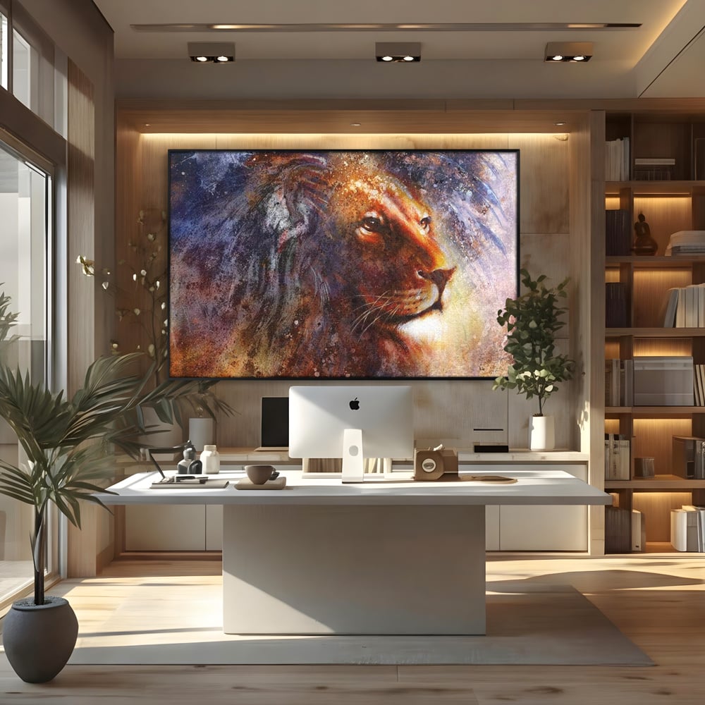 Tablou Canvas Premium, LuxCanva® M1388, Gardianul Universului, Leu, Regele Junglei, Nebuloasa, Stele, Univers, Aura, Expresiv, Infinit, Birou, Living, Camera Copil